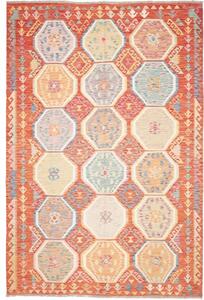 Tappeto Kilim Geometrico Rosso Ruggine Multicolore 201x304 Cm