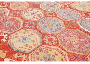 Tappeto Kilim Geometrico Rosso Beige 252x359 Cm
