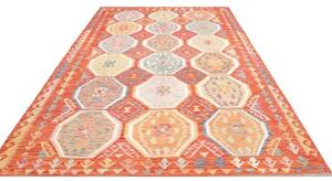 Tappeto Kilim Geometrico Rosso Ruggine Multicolore 201x304 Cm