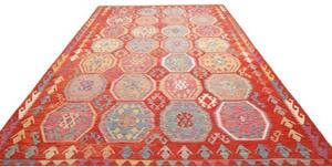 Tappeto Kilim Geometrico Rosso Beige 252x359 Cm