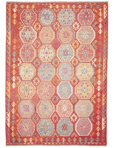 Tappeto Kilim Geometrico Rosso Beige 252x359 Cm