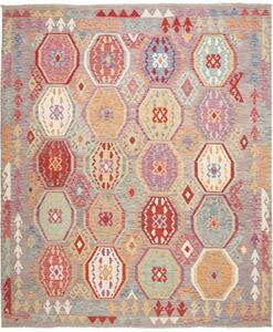 Tappeto Kilim Geometrico Grigio Multicolore Quadrato 247x292 Cm