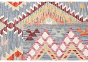 Tappeto Kilim Geometrico Azzurro Rosso Mattone 173x253 Cm