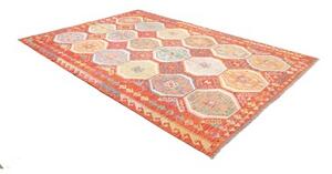 Tappeto Kilim Geometrico Rosso Ruggine Multicolore 201x304 Cm