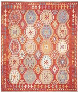 Tappeto Kilim Stilizzato Rosso Multicolore 250x292 Cm