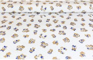Tessuto di cotone orsacchiotti blu, h. 280 cm