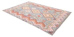 Tappeto Kilim Geometrico Azzurro Rosso Mattone 173x253 Cm