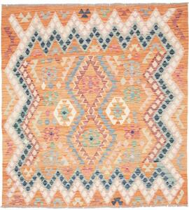 Tappeto Kilim Geometrico Arancione Blu Quadrato 151x164 Cm