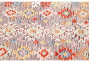 Tappeto Kilim Geometrico Grigio Multicolore Quadrato 147x159 Cm