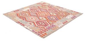 Tappeto Kilim Stilizzato Rosso Beige Quadrato 147x153 Cm