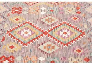 Tappeto Kilim Geometrico Grigio Rosso Quadrato 149x156 Cm