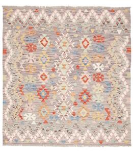 Tappeto Kilim Geometrico Grigio Multicolore Quadrato 147x159 Cm