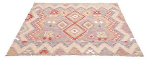 Tappeto Kilim Geometrico Grigio Rosso Quadrato 149x156 Cm