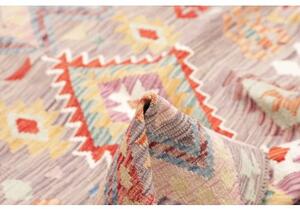 Tappeto Kilim Geometrico Grigio Rosso Quadrato 149x156 Cm