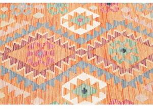 Tappeto Kilim Geometrico Arancione Blu Quadrato 151x164 Cm