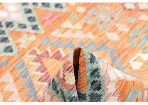 Tappeto Kilim Geometrico Arancione Blu Quadrato 151x164 Cm
