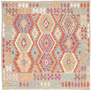 Tappeto Kilim Geometrico Multicolore Beige Quadrato 147x147 Cm