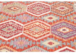 Tappeto Kilim Stilizzato Rosso Beige Quadrato 147x153 Cm