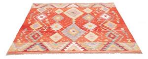 Tappeto Kilim Geometrico Rosso Multicolore Quadrato 148x162 Cm
