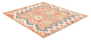 Tappeto Kilim Geometrico Arancione Blu Quadrato 151x164 Cm