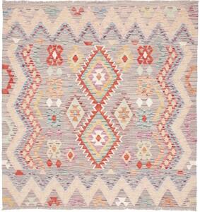 Tappeto Kilim Geometrico Grigio Rosso Quadrato 149x156 Cm