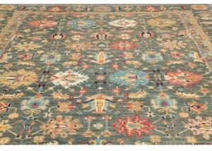 Tappeto Kazak Fine Stilizzato Verde Petrolio Rosso Corallo 279x370 Cm