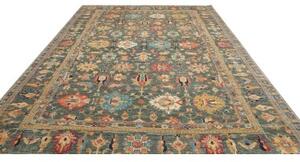 Tappeto Kazak Fine Stilizzato Verde Petrolio Rosso Corallo 279x370 Cm