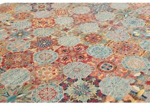 Tappeto Floralia Geometrico Blu Pavone Rosso Carminio 244x300 Cm
