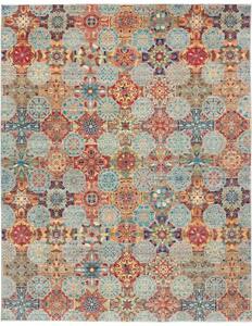 Tappeto Floralia Geometrico Blu Pavone Rosso Carminio 244x300 Cm