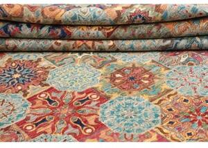 Tappeto Floralia Geometrico Blu Pavone Rosso Carminio 244x300 Cm