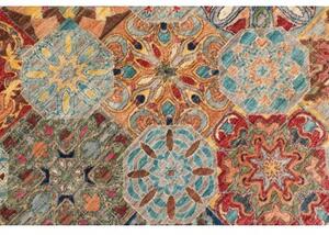 Tappeto Floralia Geometrico Blu Pavone Rosso Carminio 244x300 Cm
