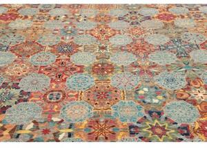 Tappeto Floralia Geometrico Blu Pavone Rosso Carminio 244x300 Cm