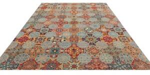 Tappeto Floralia Geometrico Blu Pavone Rosso Carminio 244x300 Cm