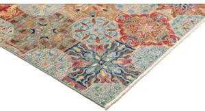 Tappeto Floralia Geometrico Blu Pavone Rosso Carminio 244x300 Cm