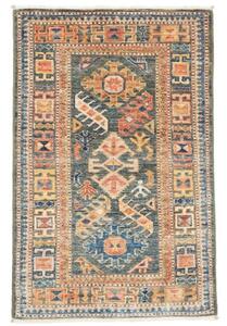 Tappeto Kazak Fine Stilizzato Blu Petrolio Beige 63x97 Cm