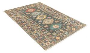 Tappeto Kazak Fine Geometrico Verde Petrolio Beige 125x181 Cm