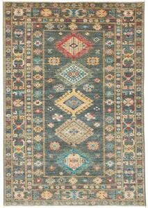 Tappeto Kazak Fine Geometrico Verde Petrolio Beige 125x181 Cm