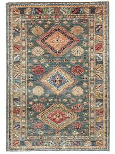 Tappeto Kazak Fine Stilizzato Verde Petrolio Beige 102x148 Cm