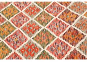 Tappeto Kilim Stilizzato Giallo Senape Rosso Corallo 129x191 Cm