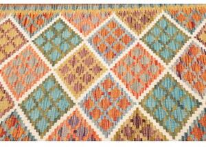 Tappeto Kilim Geometrico Arancione Beige 126x172 Cm