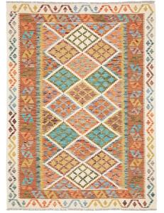 Tappeto Kilim Geometrico Arancione Beige 126x172 Cm