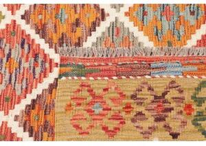 Tappeto Kilim Stilizzato Giallo Senape Rosso Corallo 129x191 Cm