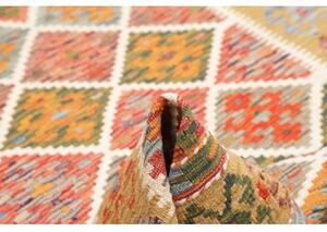 Tappeto Kilim Stilizzato Giallo Senape Rosso Corallo 129x191 Cm