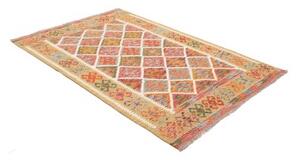 Tappeto Kilim Stilizzato Giallo Senape Rosso Corallo 129x191 Cm