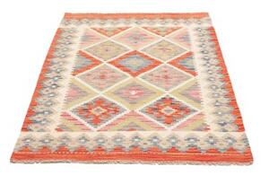 Tappeto Kilim Geometrico Arancione Beige 100x149 Cm