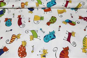 Tessuto cotone tovagliato al metro Gatti multicolori, alt. 140 cm
