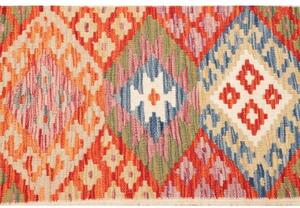 Tappeto Kilim Geometrico Rosso Multicolore 105x202 Cm