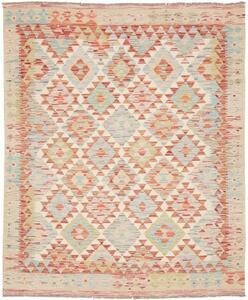 Tappeto Kilim Geometrico Beige Rosso Mattone 152x187 Cm