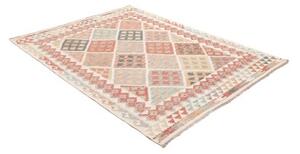 Tappeto Kilim Geometrico Avorio Rosso Mattone 152x190 Cm