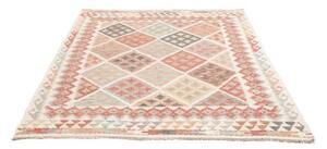 Tappeto Kilim Geometrico Avorio Rosso Mattone 152x190 Cm